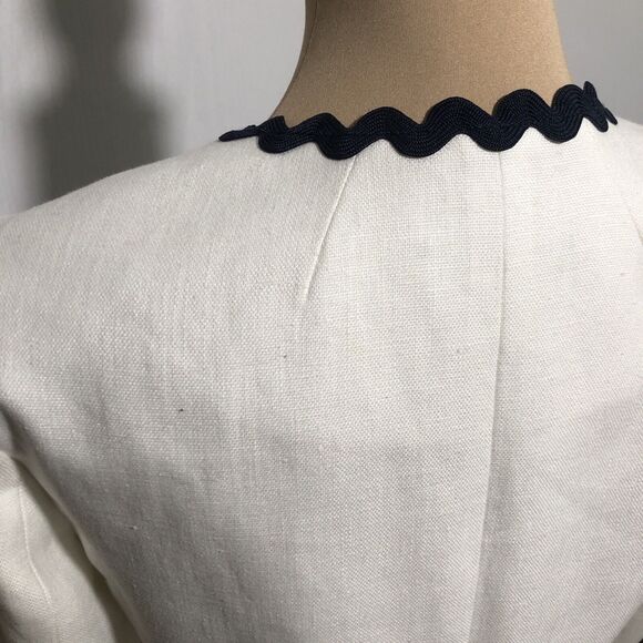 J Crew Linen Jacket Womens 2 White Blue Blazer Ric Rac Trim Career Office - Picture 10 of 15